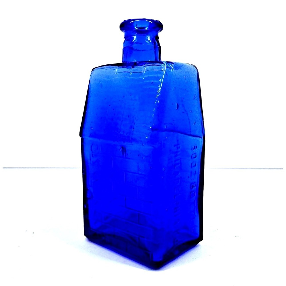 Vintage Cobalt Blue Glass Bottle Embossed Made In Taiwan Decorative 3 inch